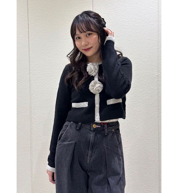 jouetie「バイカラーコサージュカーデ」|カーディガン|