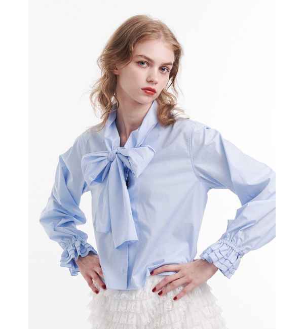 jouetie「スリーブフリルビッグボウタイブラウス」|シャツ・ブラウス|ブルー