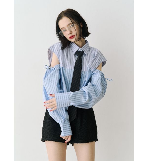 jouetie「カットアウトバイカラークロップドシャツ」|シャツ・ブラウス|ブルー