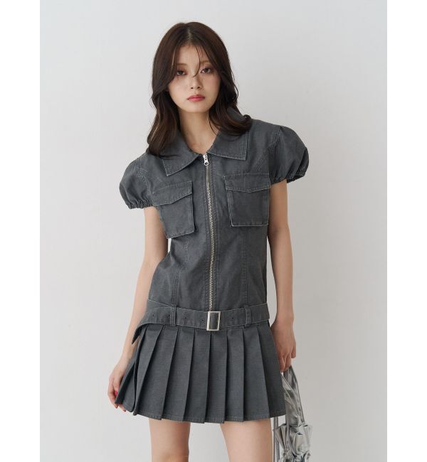 jouetie「ミリタリープリーツミニワンピース」|ワンピース|ブラック