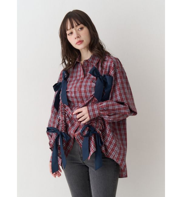 jouetie「ギャザーリボンルーズシャツ」|シャツ・ブラウス|