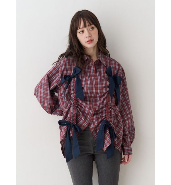 jouetie「ギャザーリボンルーズシャツ」|シャツ・ブラウス|レッド