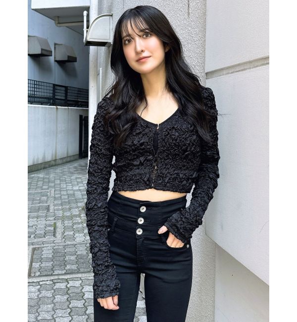 GYDA「シャーリング2WAYショートカーディガン」|カーディガン|ブラック