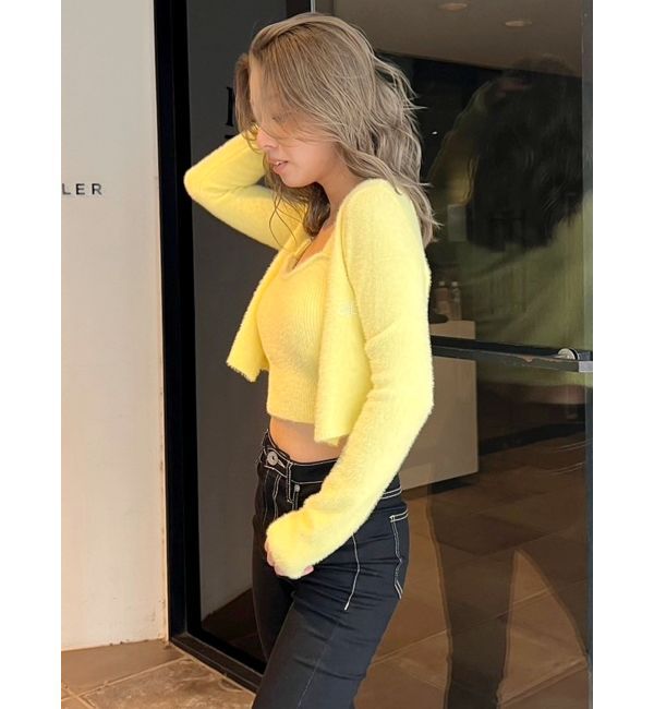 GYDA「Symmetry GYDA embroideryシャギーニットカーディガン【SETUP着用可】」|カーディガン|