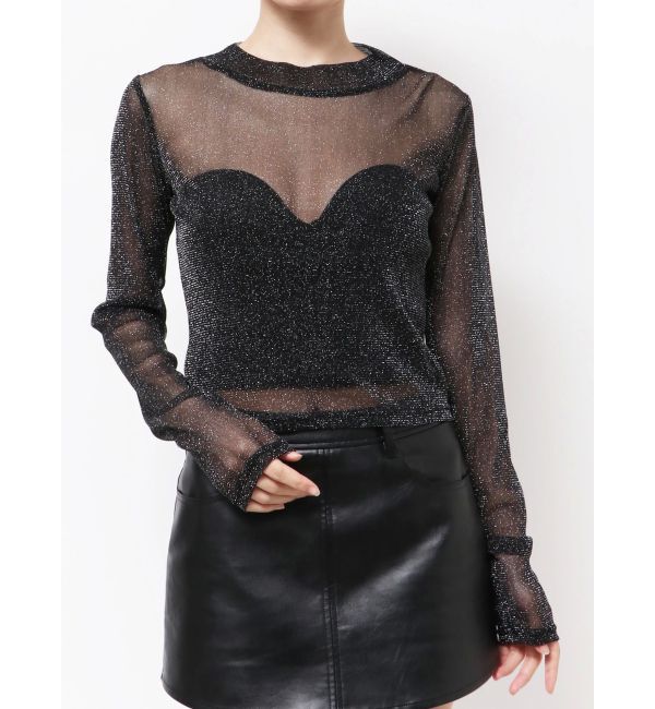 GYDA「mock neck shiny sheerトップス」|Tシャツ・カットソー|