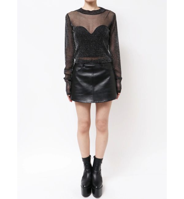 GYDA「mock neck shiny sheerトップス」|Tシャツ・カットソー|