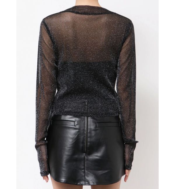 GYDA「mock neck shiny sheerトップス」|Tシャツ・カットソー|