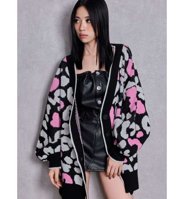 GYDA「ラメGレオパードニットカーディガン」|カーディガン|ブラック