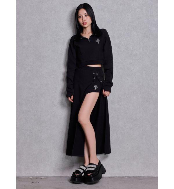 GYDA「sacred edge crossハーフZIPショートスウェットトップス」|スウェット・ジャージ|