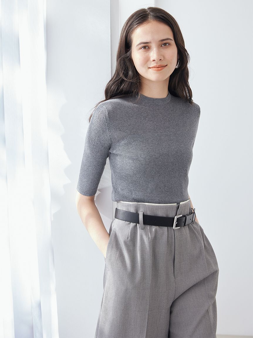 Mila Owen「ＵＶケア半袖シアーリブニット」|ニット・セーター|