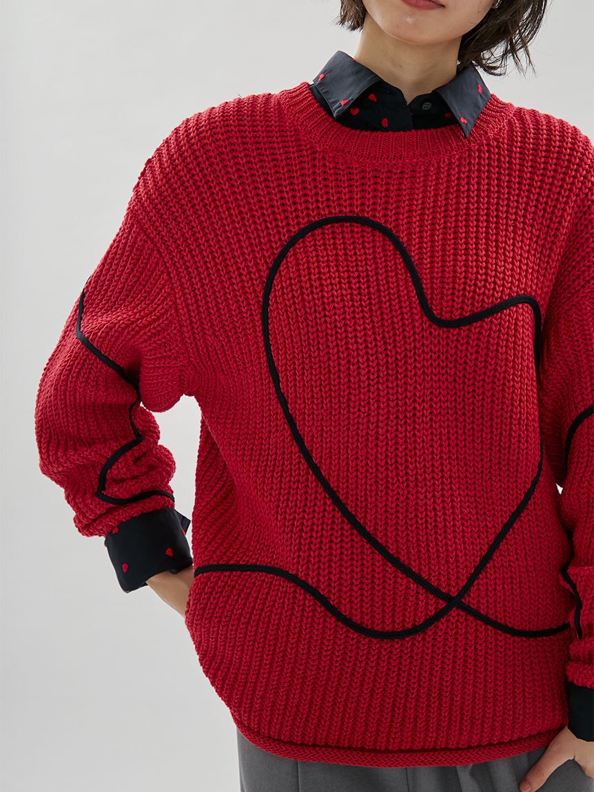 emmi atelier「【HEART】 【ONLINE限定カラーあり】ハートエンブロイダリーニット」|ニット・セーター|