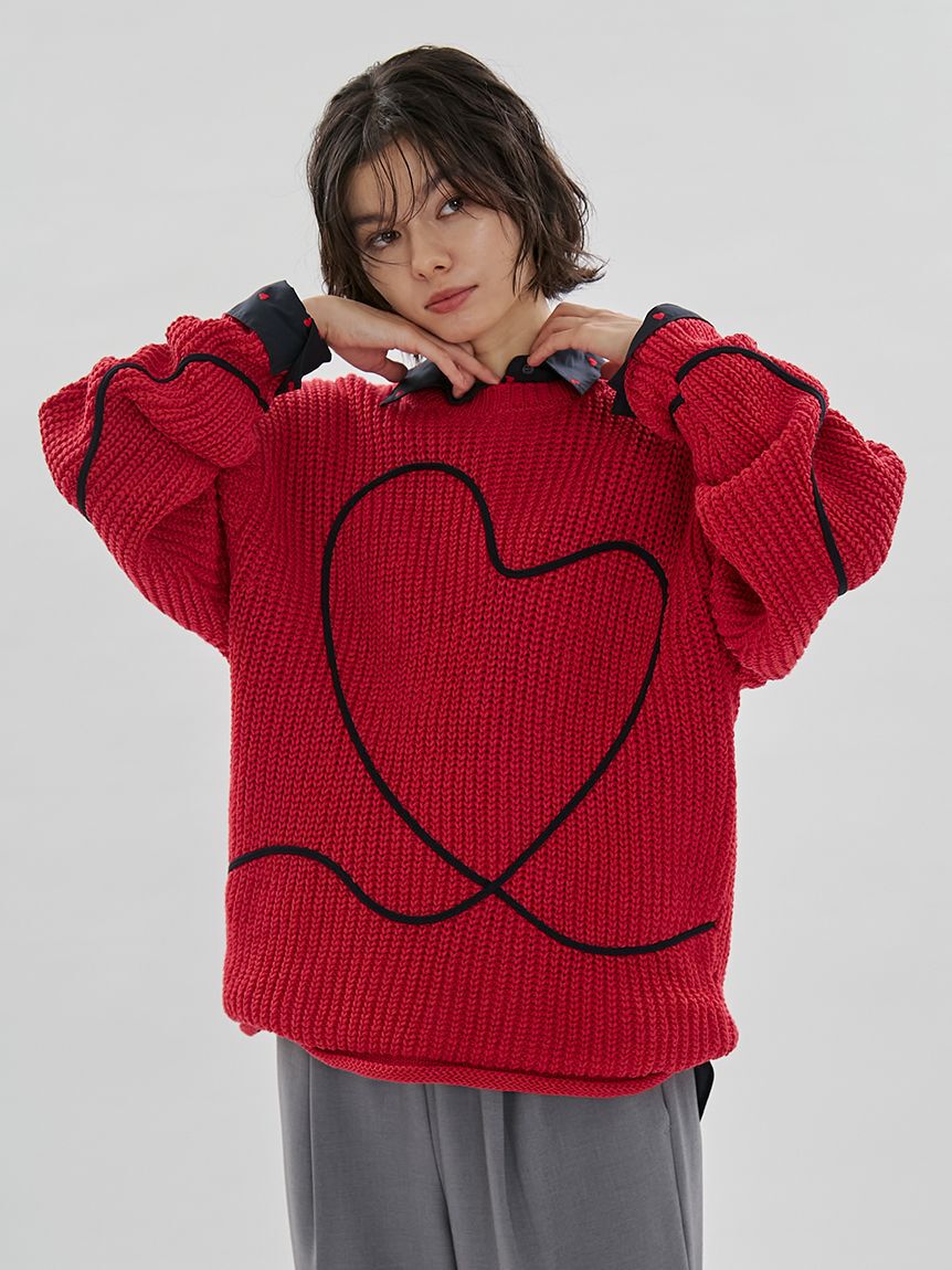 emmi atelier「【HEART】 【ONLINE限定カラーあり】ハートエンブロイダリーニット」|ニット・セーター|RED