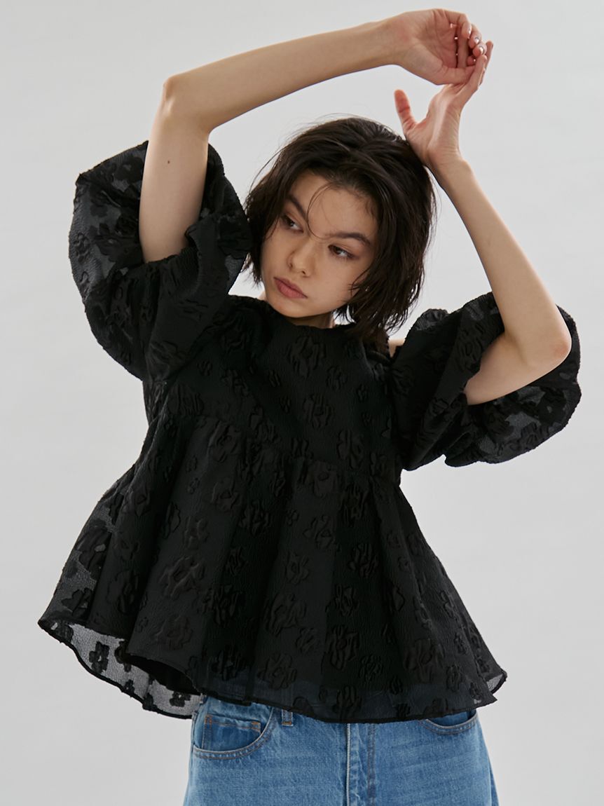 emmi atelier「フラワーふくれジャガードブラウス」|シャツ・ブラウス|