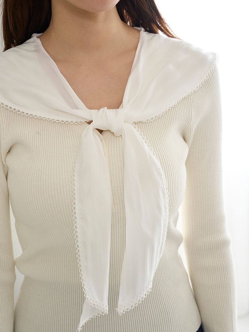 SNIDEL「Sustainableスカーフブラウスドッキングプルオーバー」|ニット・セーター|