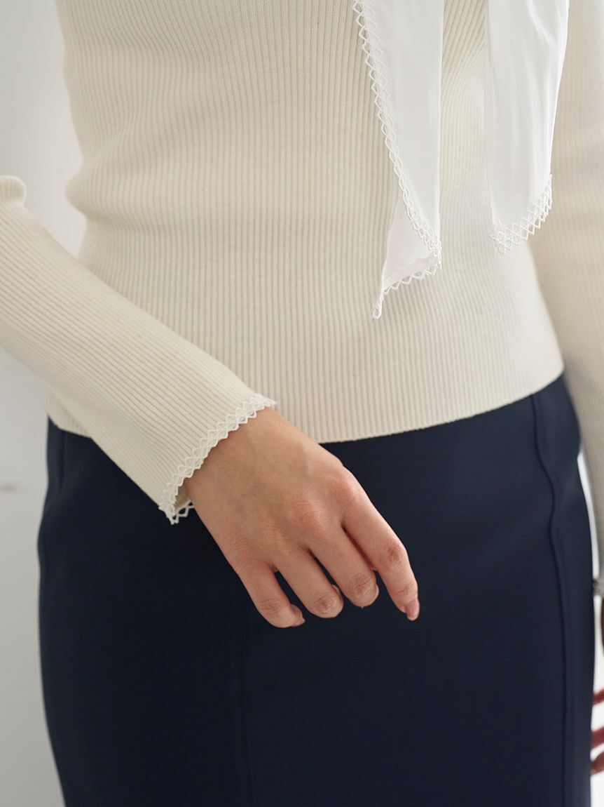 SNIDEL「Sustainableスカーフブラウスドッキングプルオーバー」|ニット・セーター|