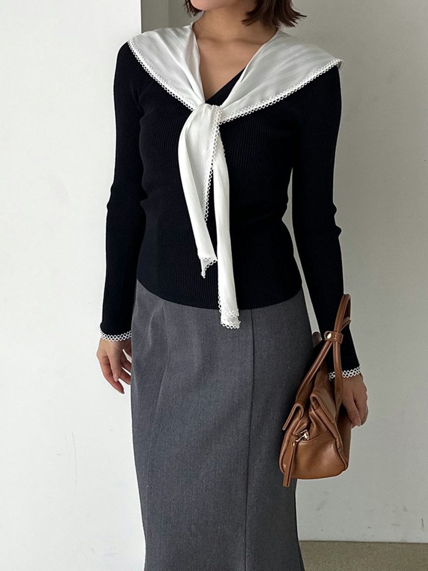 SNIDEL「Sustainableスカーフブラウスドッキングプルオーバー」|ニット・セーター|