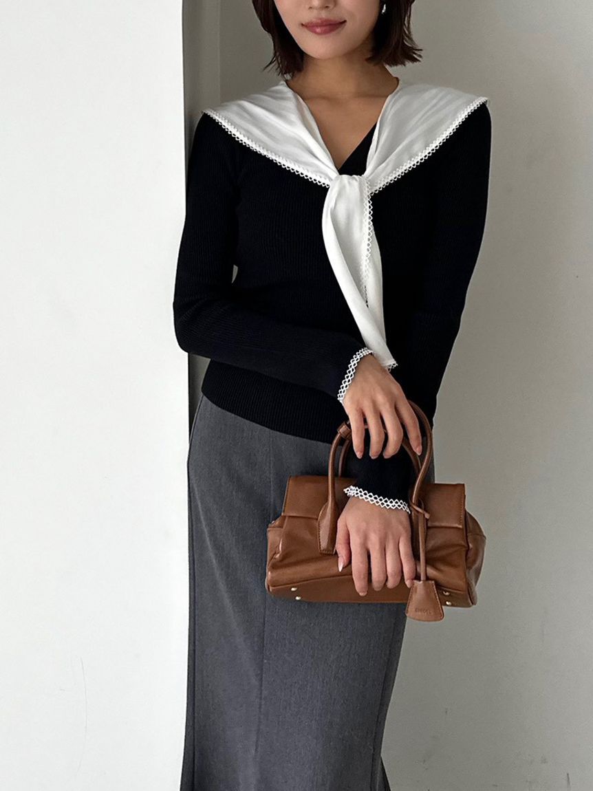 SNIDEL「Sustainableスカーフブラウスドッキングプルオーバー」|ニット・セーター|