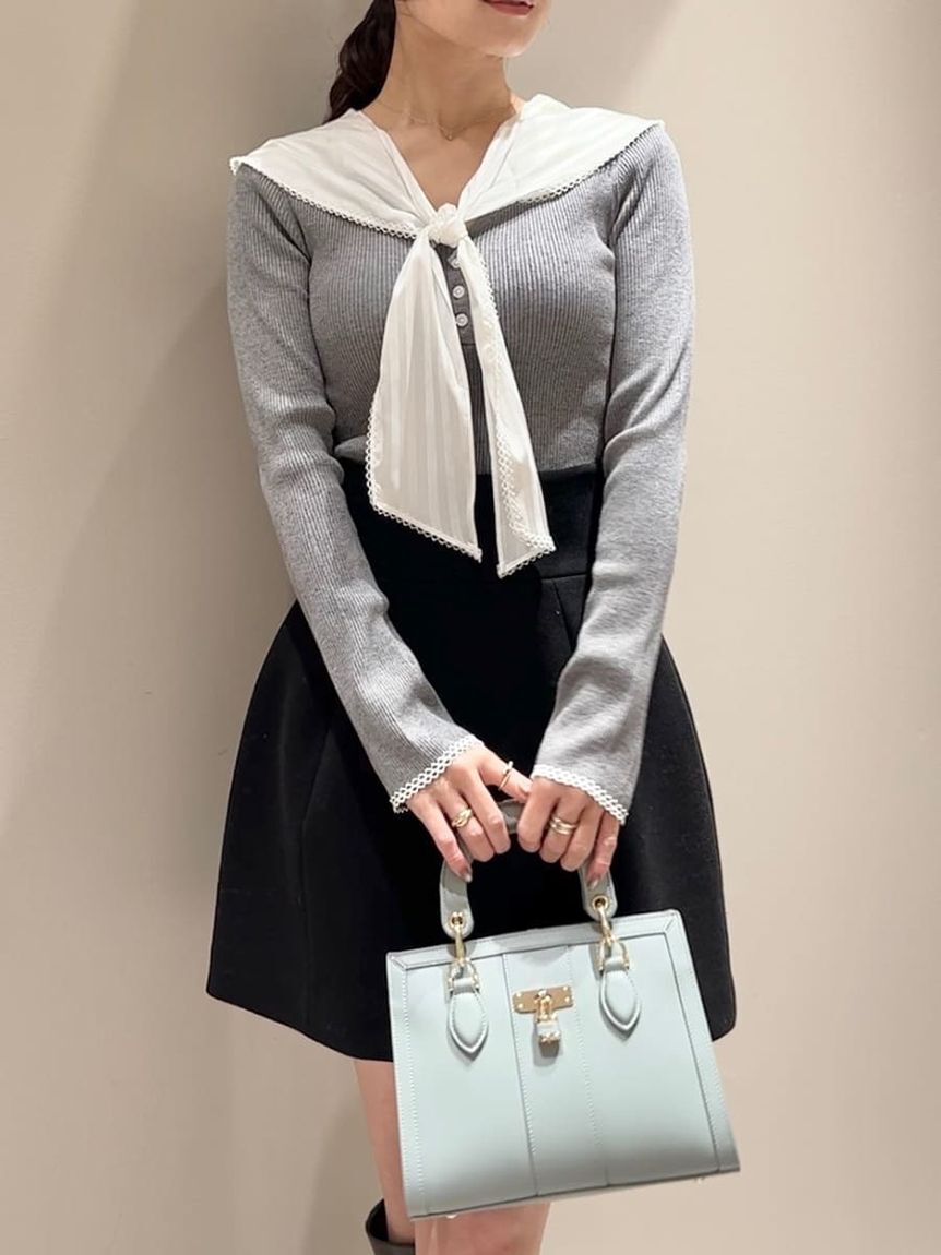 SNIDEL「Sustainableスカーフブラウスドッキングプルオーバー」|ニット・セーター|GRY