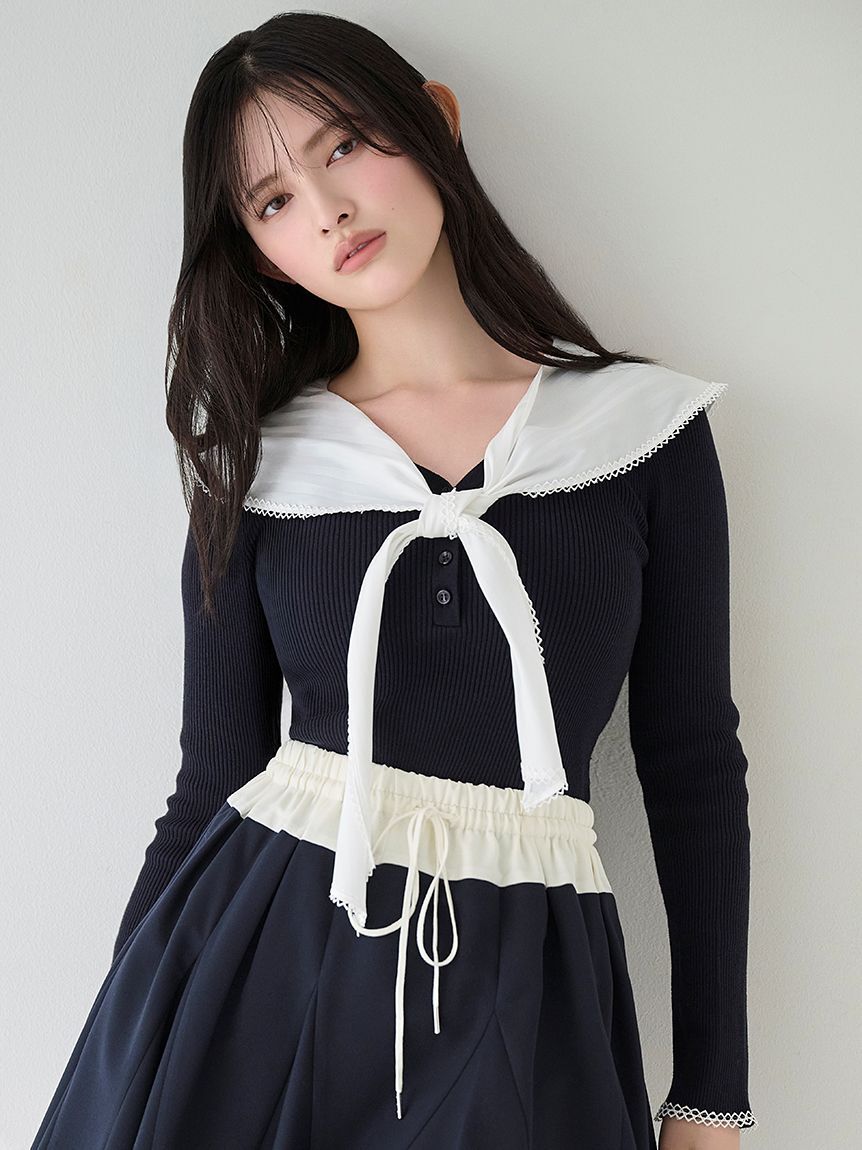 SNIDEL「Sustainableスカーフブラウスドッキングプルオーバー」|ニット・セーター|DNVY