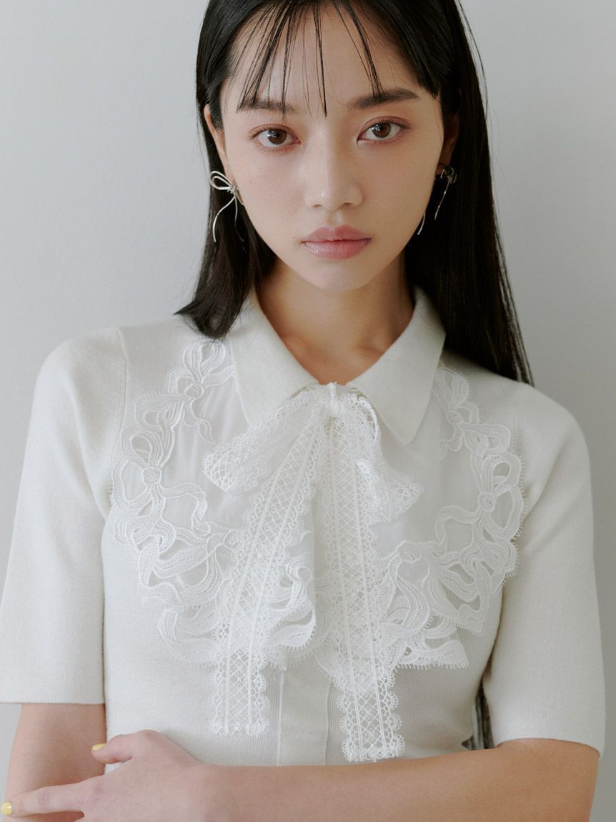 SNIDEL「エンブロイダリーカラードッキングニット」|ニット・セーター|OWHT