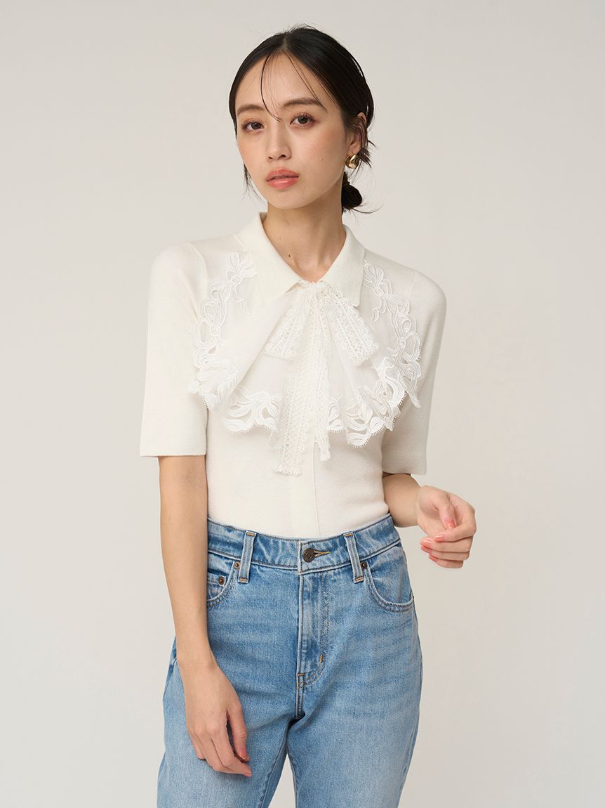 SNIDEL「エンブロイダリーカラードッキングニット」|ニット・セーター|