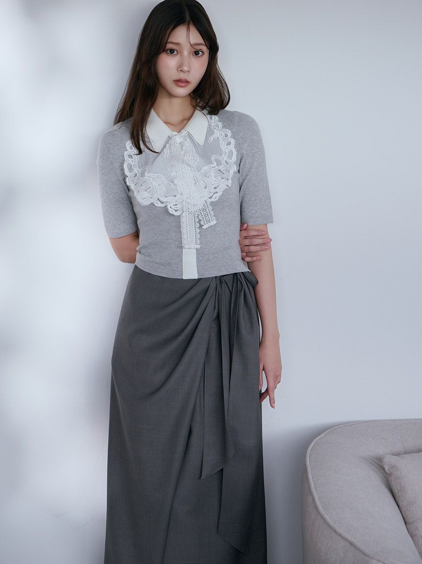 SNIDEL「エンブロイダリーカラードッキングニット」|ニット・セーター|