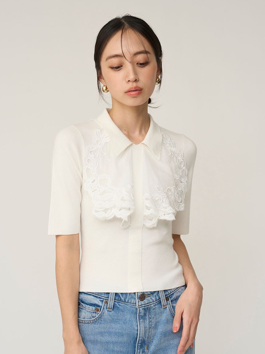 SNIDEL「エンブロイダリーカラードッキングニット」|ニット・セーター|