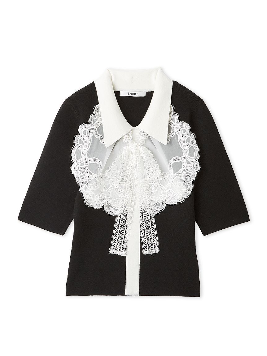 SNIDEL「エンブロイダリーカラードッキングニット」|ニット・セーター|BLK