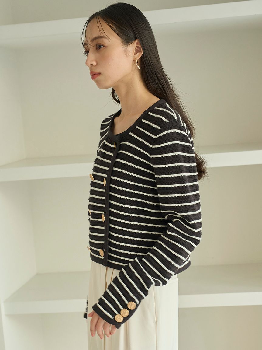 SNIDEL「クロシェライクニットジャケット」|ノーカラージャケット|