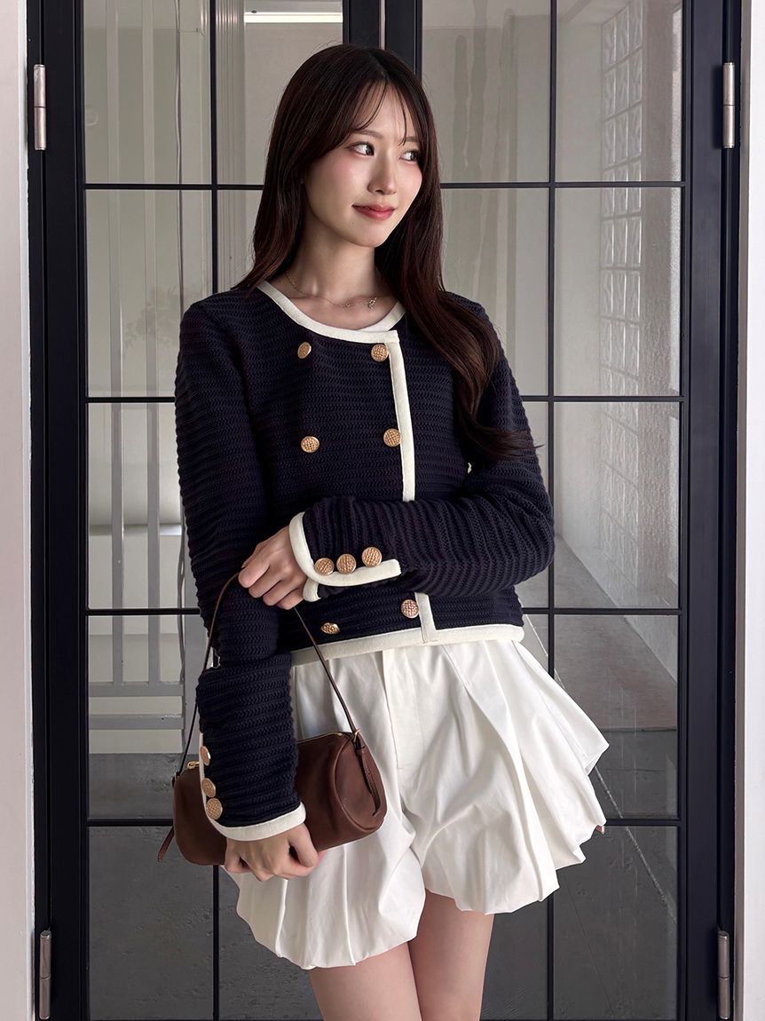 SNIDEL「クロシェライクニットジャケット」|ノーカラージャケット|NVY