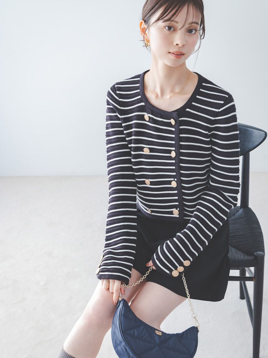 SNIDEL「クロシェライクニットジャケット」|ノーカラージャケット|BORDER