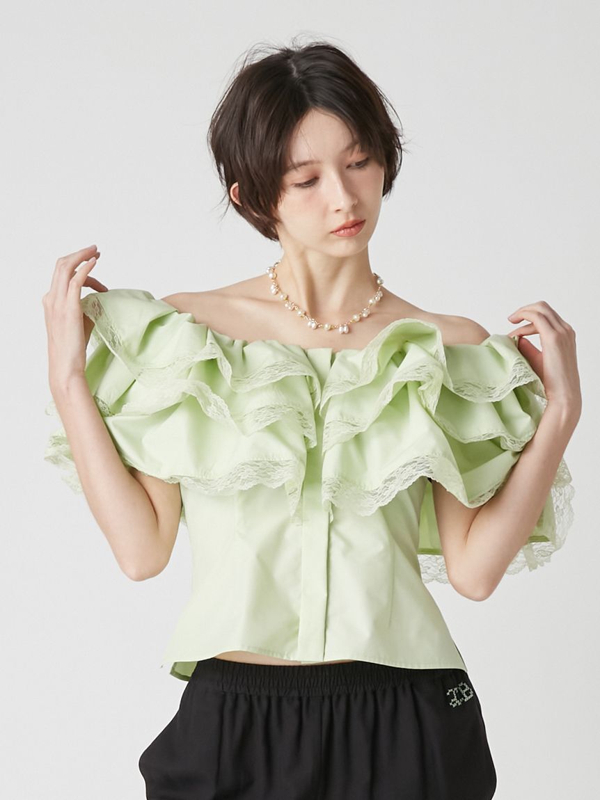 LILY BROWN「ボリュームフリルオフショル2wayブラウス」|シャツ・ブラウス|GRN