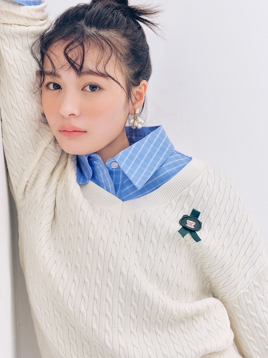 LILY BROWN「Lily Bearスタンプモチーフケーブルニット」|ニット・セーター|