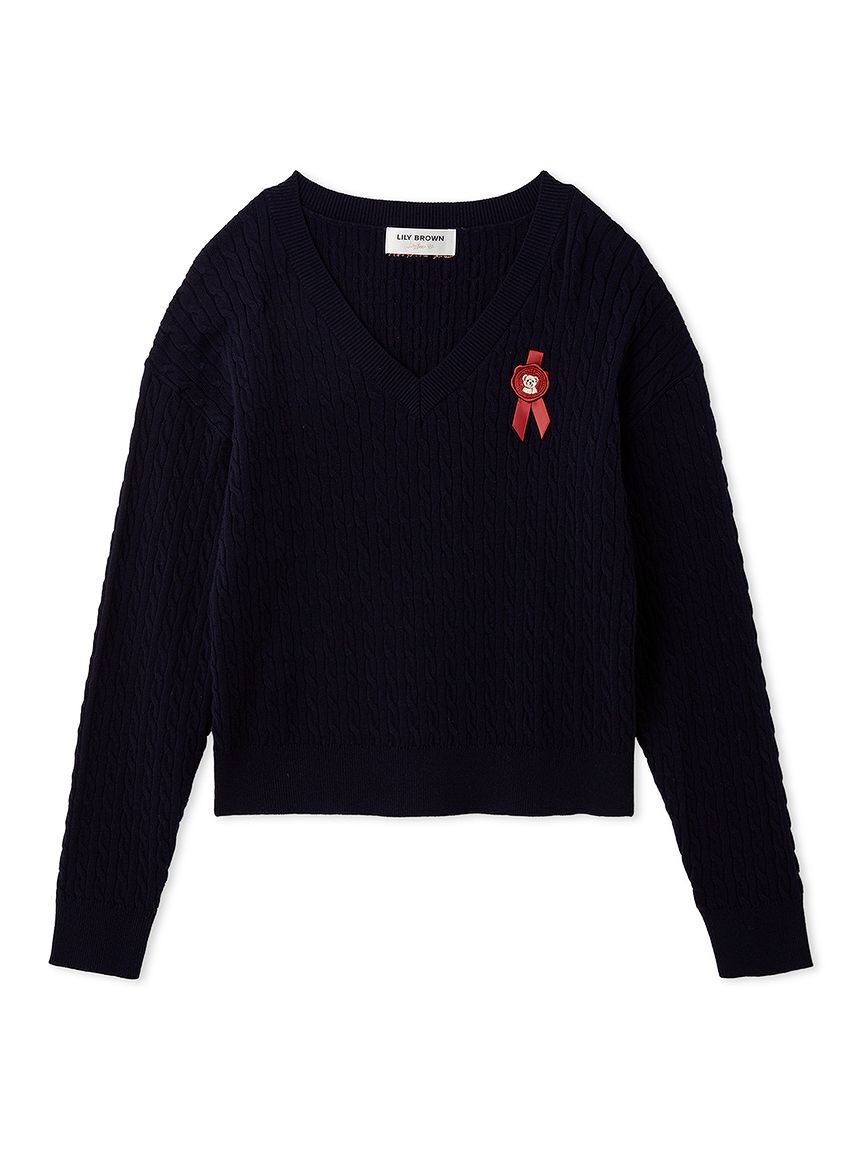 LILY BROWN「Lily Bearスタンプモチーフケーブルニット」|ニット・セーター|