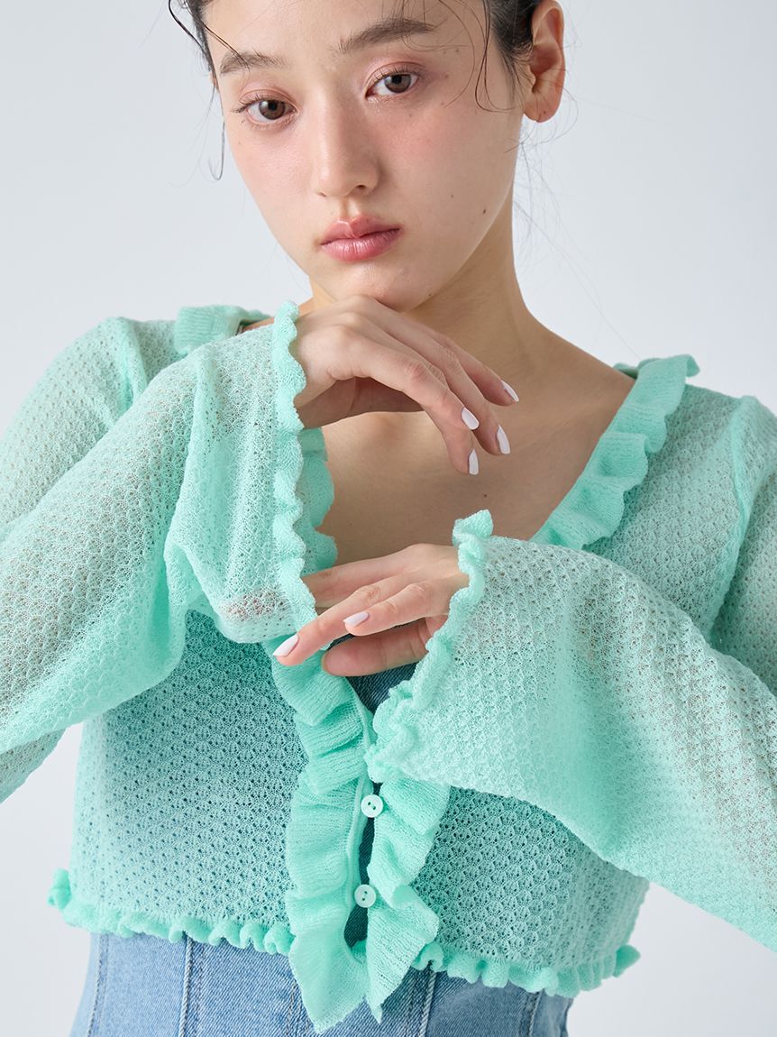 LILY BROWN「フリルニットカーディガン」|カーディガン|