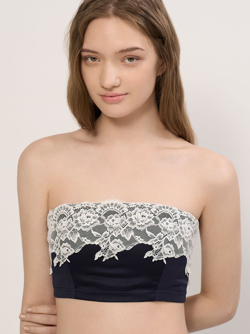 LILY BROWN Lingerie「【LILY BROWN Lingerie】バックシャンサテンストラップレスブラ」|インナー|NVY