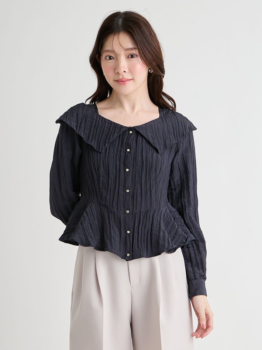 CELFORD「【洗える】ワイドカラーペプラムブラウス」|シャツ・ブラウス|