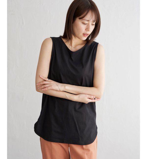 ikka「【雑誌 InRed 6月号掲載】【接触冷感／UVカット】コットンUSA裾ラウンドノースリプルオーバー」|タンクトップ|