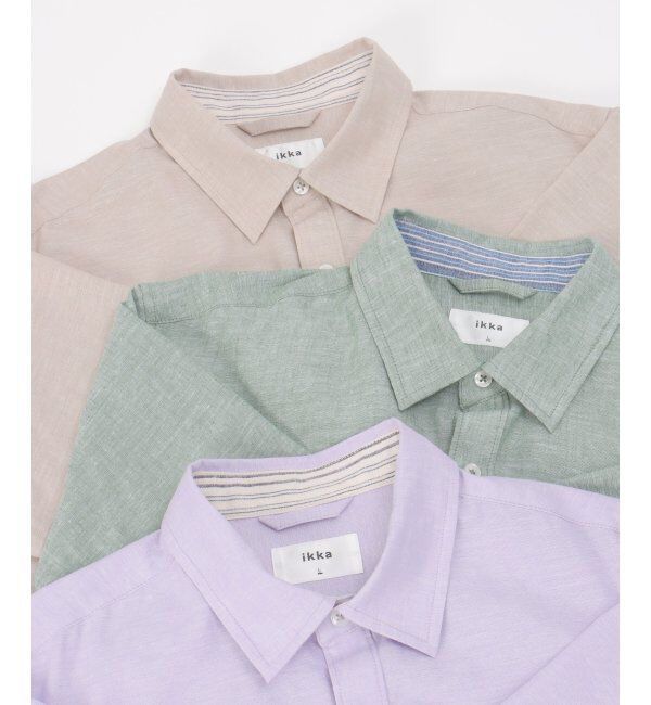 ikka「【吸水速乾】7分袖イージーケアリネン無地シャツ」|シャツ・ブラウス|