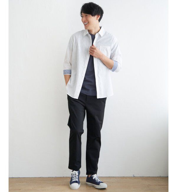 ikka「【吸水速乾】7分袖イージーケアリネン無地シャツ」|シャツ・ブラウス|