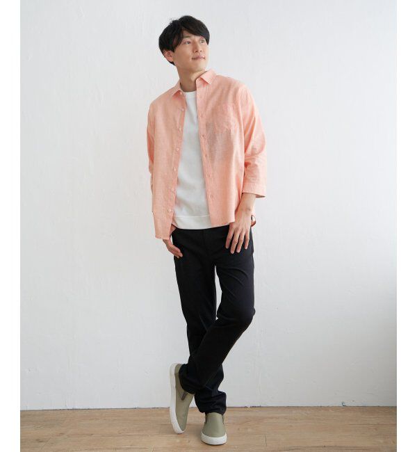ikka「【吸水速乾】7分袖イージーケアリネン無地シャツ」|シャツ・ブラウス|