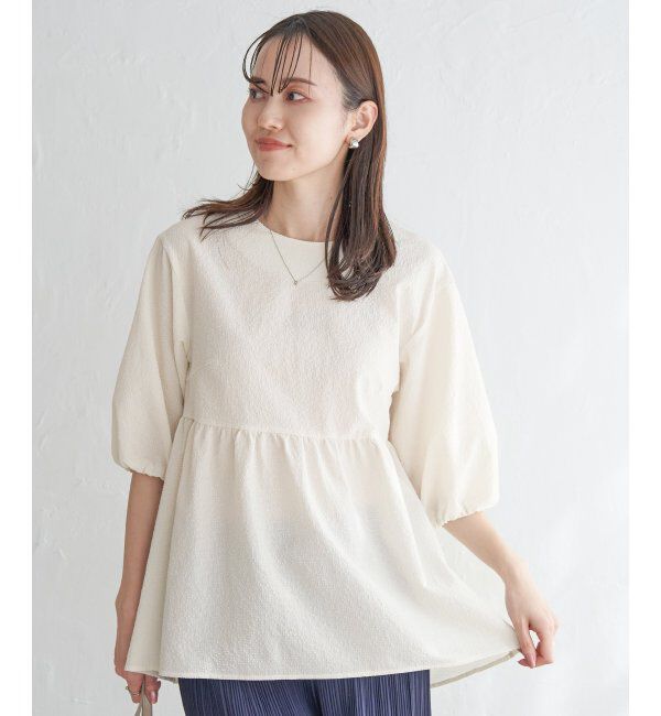 ikka「サッカーペプラムブラウス」|シャツ・ブラウス|オフホワイト