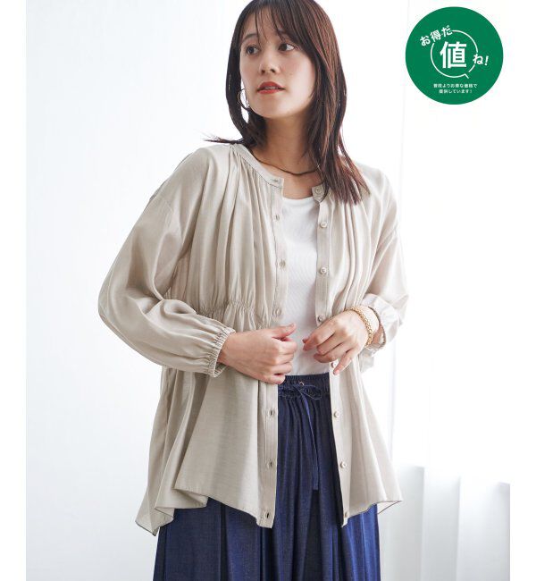 ikka「【2点セット】シアシャーリングブラウスアンサンブル」|シャツ・ブラウス|グレージュ