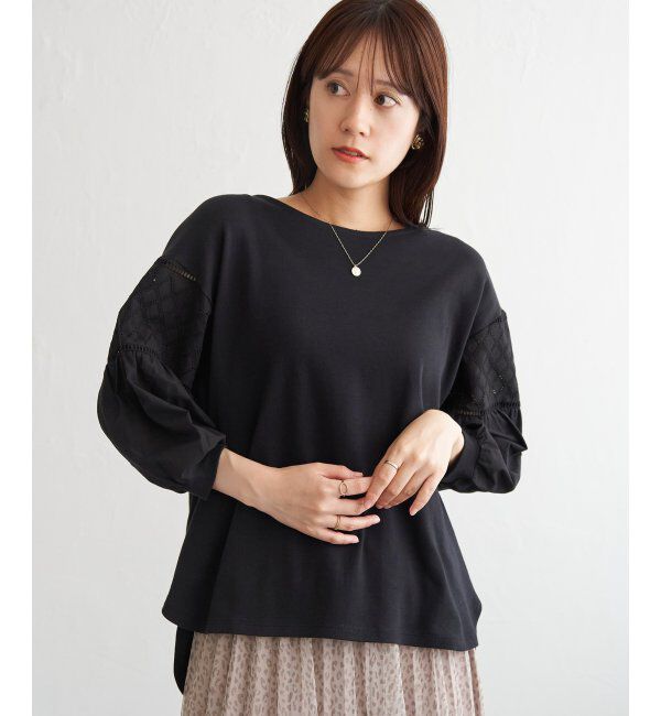 ikka「袖キカレース切り替えプルオーバー」|その他|ブラック