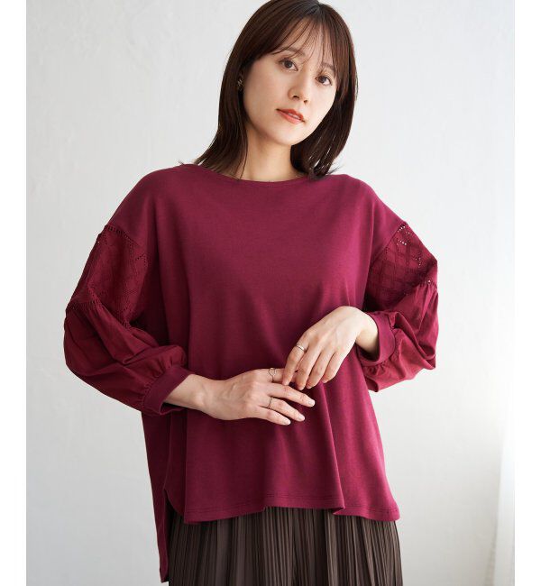 ikka「袖キカレース切り替えプルオーバー」|その他|ワイン