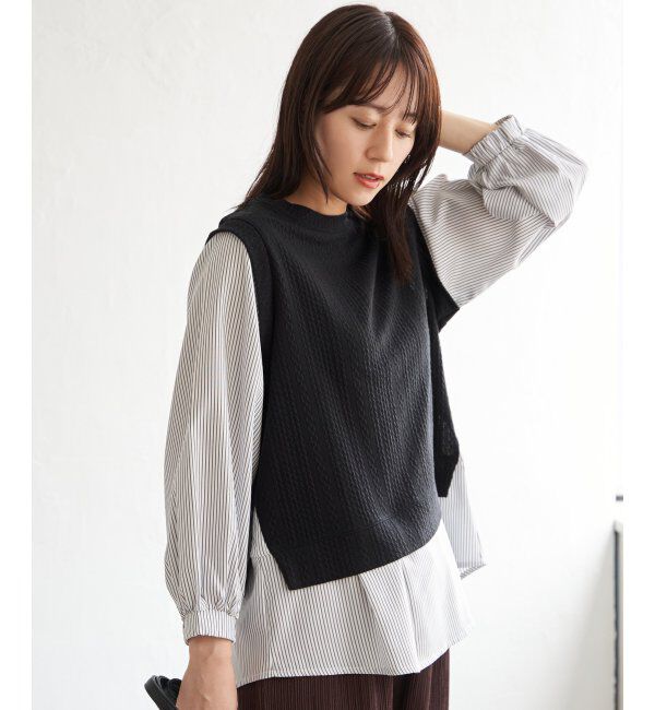 ikka「ケーブル柄レイヤードプルオーバー」|その他|