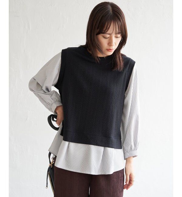 ikka「ケーブル柄レイヤードプルオーバー」|その他|