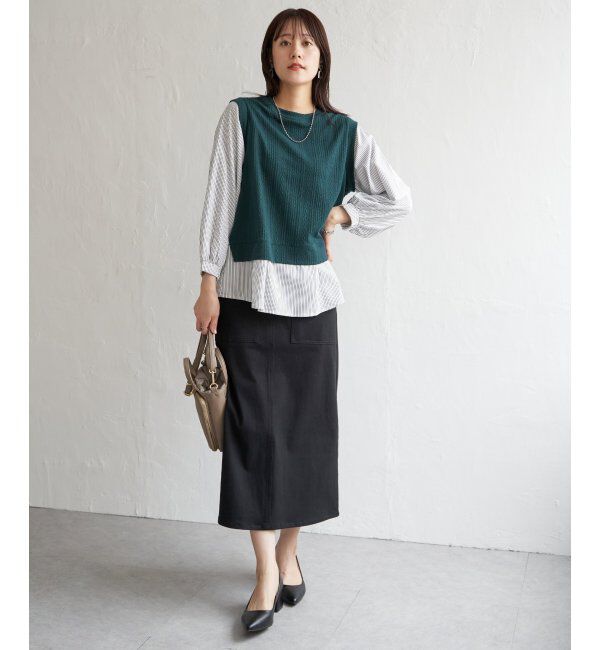 ikka「ケーブル柄レイヤードプルオーバー」|その他|