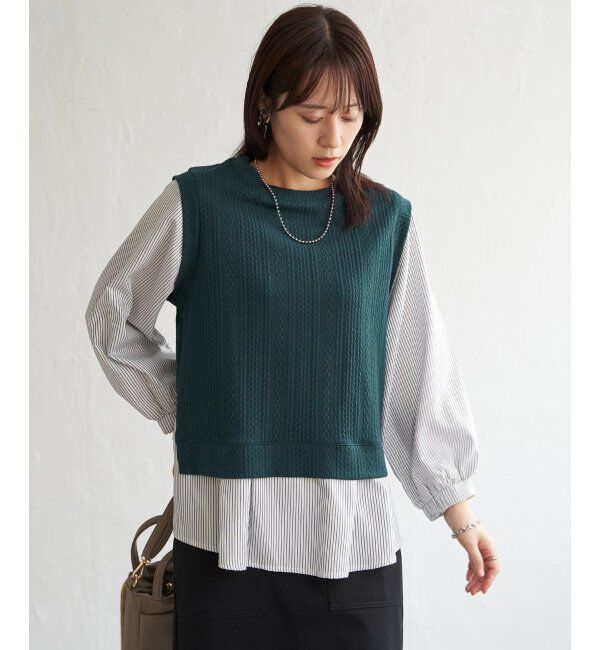 ikka「ケーブル柄レイヤードプルオーバー」|その他|