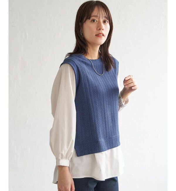 ikka「ケーブル柄レイヤードプルオーバー」|その他|